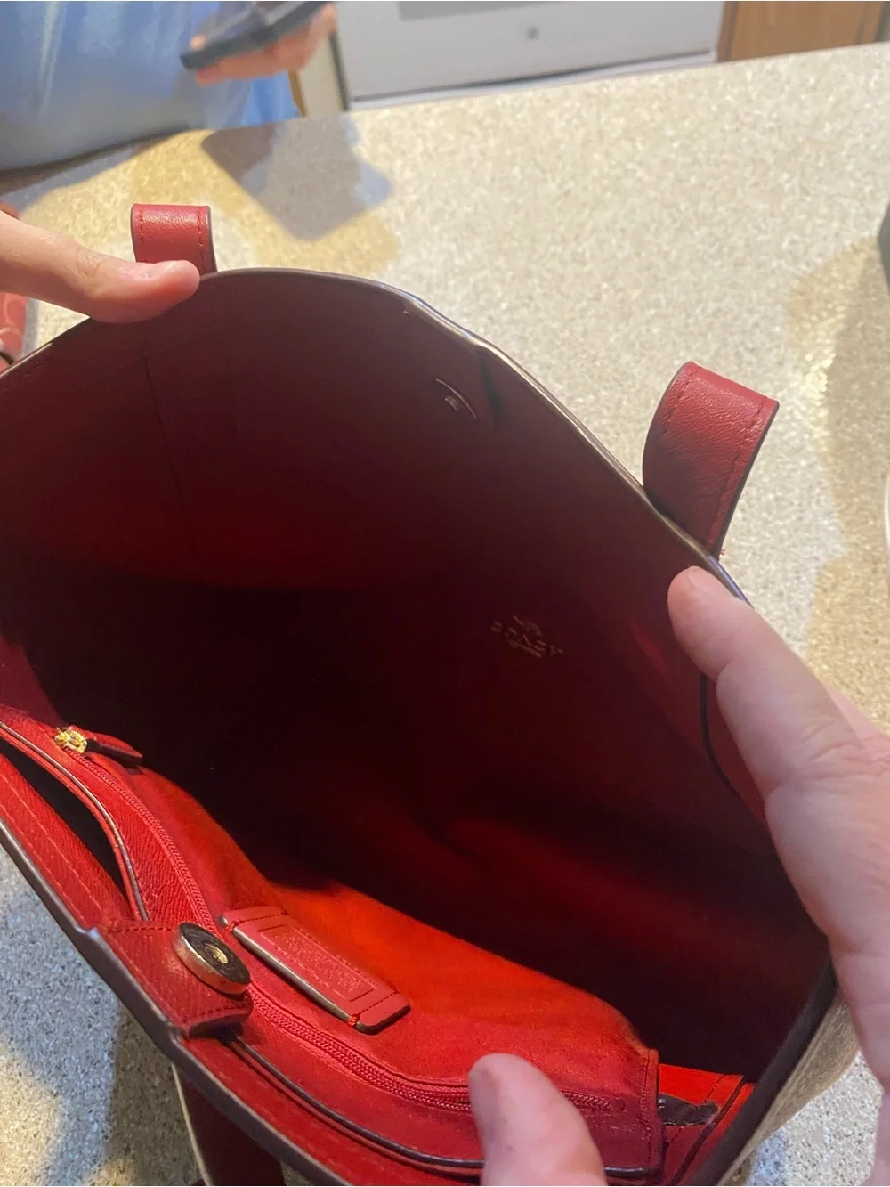 Coach Red Signature Monogram Hobo Tote with Gold Logo